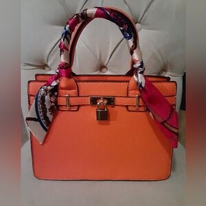 Structured Orange Handbag w/Twilly